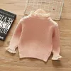 Strickjacke Kinder Mädchen Gestrickte Pullover Spitze Bogen Nähte Ankunft Kinder Herbst Winter Koreanischen Stil 12M-6Y 221128