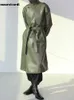 Uomo in pelle finta Mauroicardi Primavera Autunno lungo oversize ArmyGreen Nero Trench da uomo Telai Abiti firmati di lusso larghi 221124