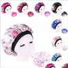 Shower Caps Circar Head Wrap Bath Hat Flower Stretchable Hair Bonnets Wide Edge Fitted Sleep Hats Silk Satin Bathroom Accessories Gi Dhr6F