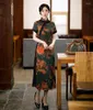 Ethnic Clothing Summer Traditional Chinese Broadside Mandarin Collar Short Sleeve Satin Cheongsam Elegant Improve A-Line Qipao Size 4XL