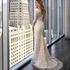 2023年は、Mhamad Shampagne Mermaid Wedding Dresses花嫁ガウンDeeep v Neck Lengeves Lace Aptliques Bridal Gowns Plus Size Overskirts Detachable Train B1128