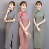 الملابس العرقية 2022 القطن فحص Cheongsam الطراز الطويل الأدب النحيف ومحسّن سيدة عادلة مزاجية صينية فستان Qipao