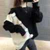 Women's Sweaters Female Sweater Long Sleeve O Neck Knitted Sweater Preppy Style Splicing Beautiful Sheep Pattern Jumpers Straight Top 2021 Autumn J220915