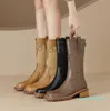 Botlar Sonbahar Kış Kadınlar Midheel İşlemeli Retro Yuvarlak Toe Etnik Stil Şövalye Zapatos Mujer Botas