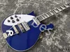 Electric Guitar Customized Left Hand Ebony Fingerboard Blue Color See Shark Fin Inlay Chrome Parts R Tail