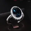 Bröllopsringar Wukalo Charming Blue CZ Women Party Accessories Bling Gracieful Bridal Eternity Ring Trendy Jewelry Wholesale