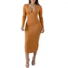 Casual Dresses Elegant Women V-ringning Slim BodyCon Midi Dress Autumn Solid Color Long Sleeve Sexig Package Hip Party Vestido Black Pink