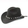 Basker kvinnors ull filt västra cowboyhatt med roll-up bred grim gentleman lady jazz cowgirl punk rivet bälte sombrero caps c18