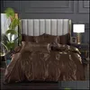 Juegos de cama Juegos de cama de seda de imitación de color sólido Edredón de sábanas Er Funda de almohada 4 piezas Conjunto de suministros para el hogar suave 714 V2 Drop Delivery Gar Dh5Zv