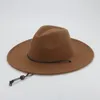 Beret Hat Fedoras Women Men Big Brim 9.5cm Windproof Rope Women's Hats Western Cowboy Khaki Street Panama Fedora Sombreros de Majer