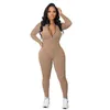 Frauen Overalls Neue Designer Stricken Rippe Bodycon Fitness Overall Sportswear Langarm Zipper Körper Stickerei Strampler 7 Farben