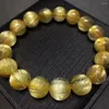 Strand Natural Gold Rutilated Titanium Quartz Round Beads Armband 12mm fr￥n Brasilien Kvinnor Stretch Crystal Certificate