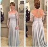 A Line Elegant Mother of the Bride Dresses Long Sleeves Appliques Lace Beaded See Through Tops Prom Gown Custom Made ppliques