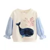 Pullover Spring Autumn 2 3 4 5 6 7 8 10 lat O-Neck Long Rleeve Brokat Kreskówka Dolfin Kolor Patchwork Baby Kids Bluza 221128