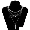 Pendant Necklaces Classic Iced Out Rhinestone Cross Pendant Necklace For Women Girls Clavicle Tennis Chain Jesus Christmas Jewelry G Dhmac