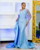 Aso Ebi Crystals Deded Mermaid Prom Virts Long for Women Sky Blue Lace Lace Secondal Party Second Second Sextip Onversion Dragement Dression Custom