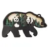 Garden Decorations Christmas Wood Hollow Out Craft Desktop Ornament Creative Panda Lighting Figures Miniatyres Holiday Party Home Decoration 221126