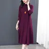 Robes décontractées femmes coton violet plis robe automne hiver coréen Vintage robe de soirée décontractée élégant bureau dame robes 221126
