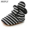 First Walkers Baby Shoes For Born Boys Girls Stripe Toddler Booties Cotton Comfort Soft Antislip Infant Warm Boots 221125