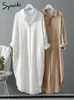 Casual Dresses Syiwidii Long White Shirt Dress for Women Linen Cotton Summer Autumn Korean Clothing Vintage Oversized Midi Robe 221125