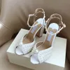 Sommer Sandalen Perle Dicke Ferse Schuhe Dame Elegante Slingbacks Glänzende Satin Kristall Juwelen Schnalle Frauen Hohe Stiletto Heels Party Kleid mit Box