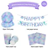 Vaisselle jetable 53pcs sirène fête vaisselle ensemble gobelets en papier assiette serviette petit anniversaire bannière bébé douche décoration 221128