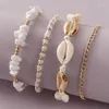 Bracelets de cheville 4 pièces/ensembles colorés perlés pour femmes hommes été coquille pierre réglable corde pied chaîne bohème bijoux 9426