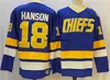 Hockey Jerseys Jeff Hanson 18 Steve 17 Jack 16 Dunlop 7 Jersey Blauw Wit Kleur Maat S-XXXL Gestikt Heren