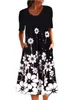 Casual jurken Summer Women Fashion Vintage Floral Printed Dress Casual Halve Sleeve Oneck Dot Midi Loose Pockets Dresses Vestidos 221126