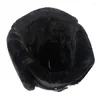 Beretten Lenya Hoge kwaliteit Winter Winter Warm Leather Pilot Cap Sovjet Russische Ushanka Faxu Fur Hats Earflap Bomber Hat Men Black Snow