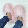 Slippers vrouwen 39s roze pluizige schapenbont Furry aangepast logo Mogolische modedia's Drop levering smtjt