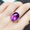 Cluster Rings Men Ring Natural Real Amethyst Luxury 925 Sterling Silver 13 18mm 15ct Big Gemstone Fine Jewelry X219221