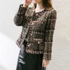 WO Spring Autumn senaste modedesigner Women Classic Tweed Short Coat Single Breasted Button Ladies Casual Ytterkläder Topp 221129