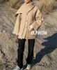 Mélanges de laine pour femmes 2023 Manteau surdimensionné noir mélangé passepoil brodé avec écharpe Veste ample devant grandes poches manches longues et larges 221129
