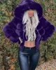 Femmes fourrure de luxe Faux manteau femmes veste d'hiver courte avec grande capuche épais chaud pardessus fermeture éclair mode Flurry faux manteaux