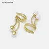 Stud Earrings Earless Copper Fashion Simple Vintage Thick Gold Plated Pearl Ear Clip Jewelry Wholesale