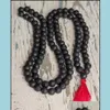 Collane con ciondolo 108 Mala Bead Natural 6Mm Lava Stone Buddha Collana Gioielli spirituali Nappa lunga Goccia annodata nera Deli Dhgarden Dhnye