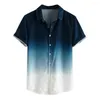 Men's Casual Shirts Men T-Shirt Tops Stylish Short Sleeve Turn Down Collar Gradient Color Print Buttons Shirt Sport TShirt Printed T