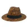 Bérets Femmes Panamas Chapeaux Snake Imprimer Ribbon Band Classic Fedora Fedora Big Brim Jaune Blanc Black Extérieur Bouchons de jazz Felted