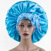 Print Elastic Band Large Satin Bonnet Sleeping Cap with Long Ribbon Wrap Women Adjustable Night Sleep Cap Soft Head Cover