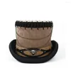 ベレー帽13.5cmブラックウールスチームパンクトップハット手作りの女性男性革のミリネリーゴーグルパーティーコスプレキャップ