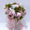 Decorative Flowers 1pcs Handmade Artificial Peony Bride Bouquet Romantic Ribbon Holding Wedding Po Studio Props