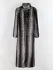 Kobiety FUR FUAX NERAZZURI Zima długa, ciepła, ciepłe luksusowe eleganckie pasiaste puszysty płaszcz norki kobiet stojak na kołnierz maxi płaszcz 221128