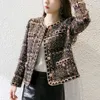 WO Spring Autumn senaste modedesigner Women Classic Tweed Short Coat Single Breasted Button Ladies Casual Ytterkläder Topp 221129