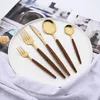 Dinnerware Sets 6Peoplr Gold Stainless Steel Cutlery Wooden Handle Vintage Tableware Spoon Fork Knife For Home Kitchen Flatware Set