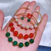 Bangle 2022 Natural Pearl Red Green Agat Bransoletka 14K Gold Color Open Women's Fashion Party Prezent biżuterii