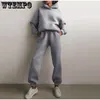 Kvinnors tvådelade byxor Tracksuit Solid Hooded Sport kostymer hösten varm hoodie casual långärmad tröjor och byxor fleece set 221128