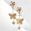 Dangle Lustre Vintage Femmes Boucles D'oreilles Plaqué Or Grande Petite Fleur Papillon Charme Dangle Drop Livraison Bijoux Dhtd2