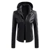 Autumn Winter Women's Leather Jacket Pu Coat Women Fashion Hooded Collar Velvet Keep Warm Short S-XL