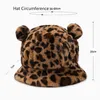 Bérets Mode Hiver Peluche Seau Chapeaux Solide Imprimé Léopard Casquette Chapeau De Fourrure Ours Oreille Boule Pêcheur Chaud Épais Bassin Casquettes Unisexe